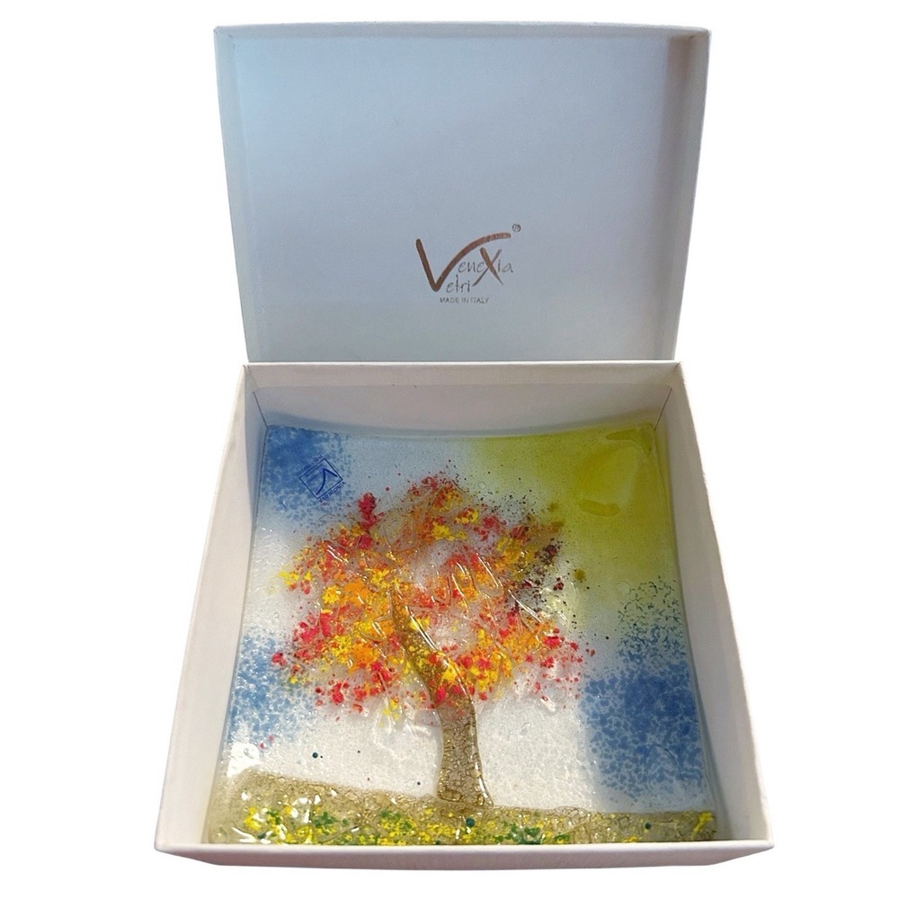 Venxia Vetri Di Murano Glass Fused infused Trinket Dish‎ Square Plate Open Box